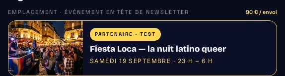 Emplacement 8 — Événement en tête de newsletter