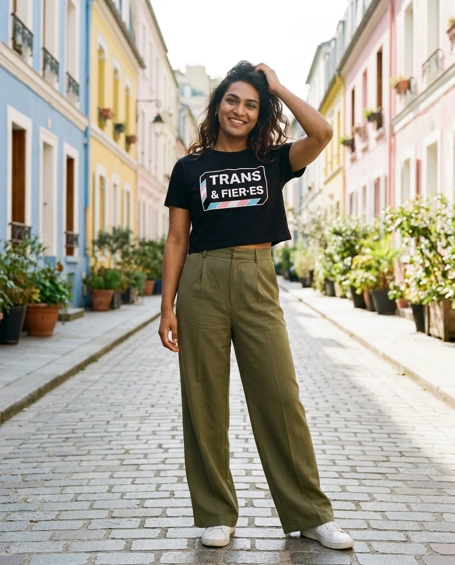 Crop top « Trans & fier·es » — noir