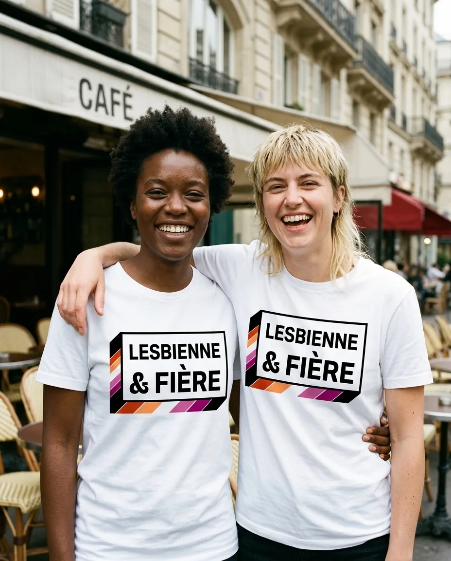 T-shirt « Lesbienne & fière » — blanc